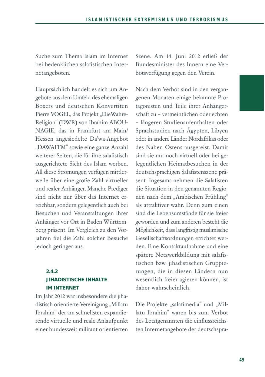 Seite 49 des Verfassungsschutzbericht 2012 Baden-Württemberg