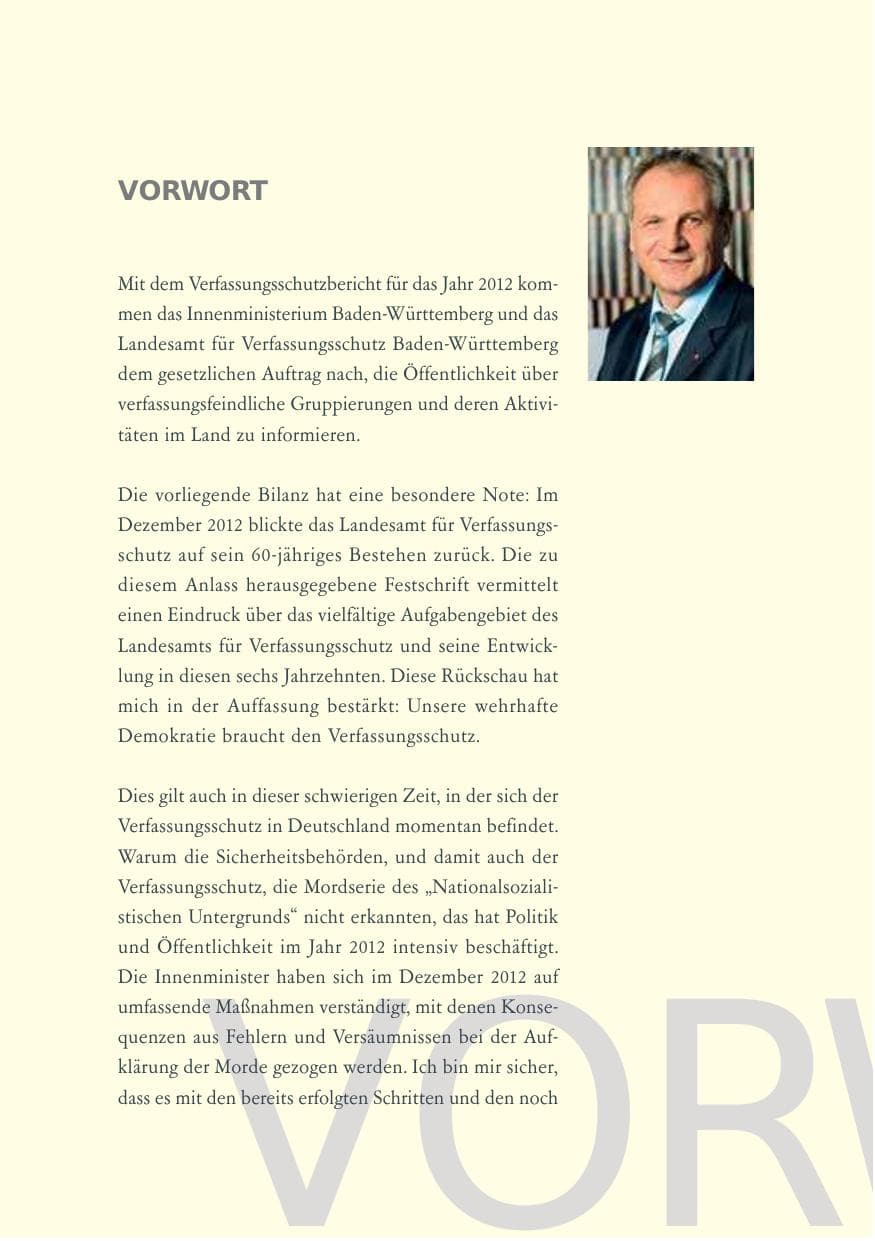 Seite 6 des Verfassungsschutzbericht 2012 Baden-Württemberg