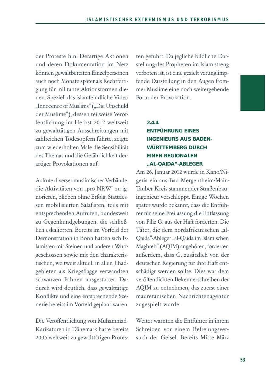 Seite 53 des Verfassungsschutzbericht 2012 Baden-Württemberg