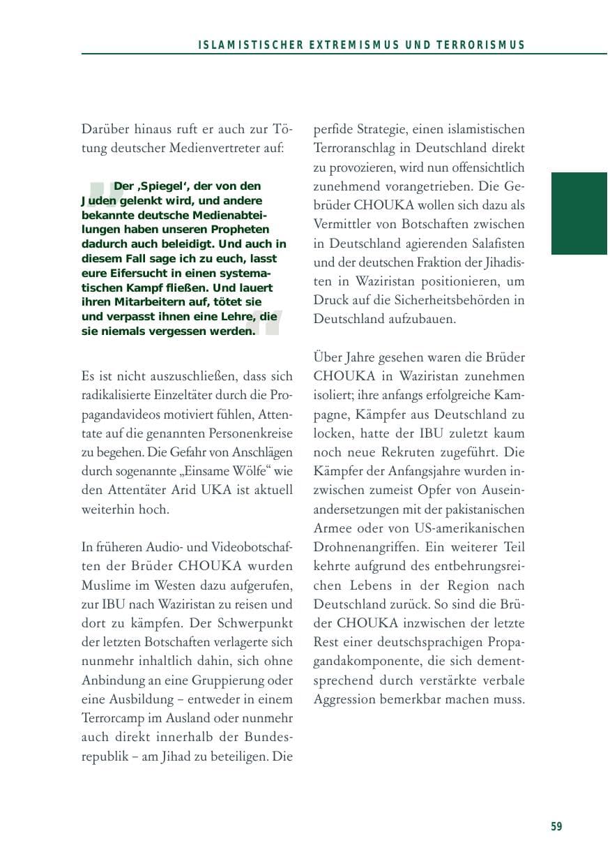 Seite 59 des Verfassungsschutzbericht 2012 Baden-Württemberg