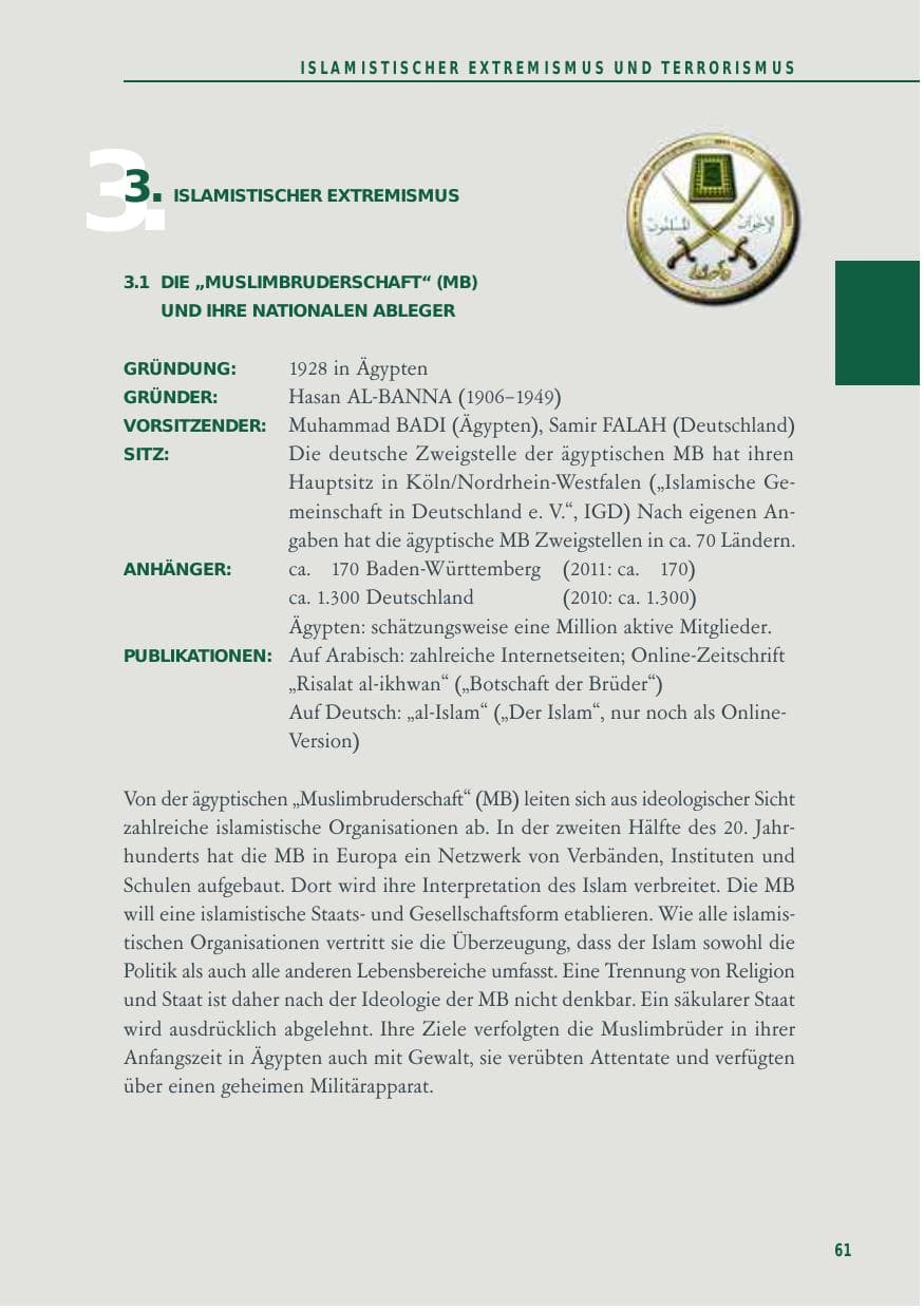 Seite 61 des Verfassungsschutzbericht 2012 Baden-Württemberg