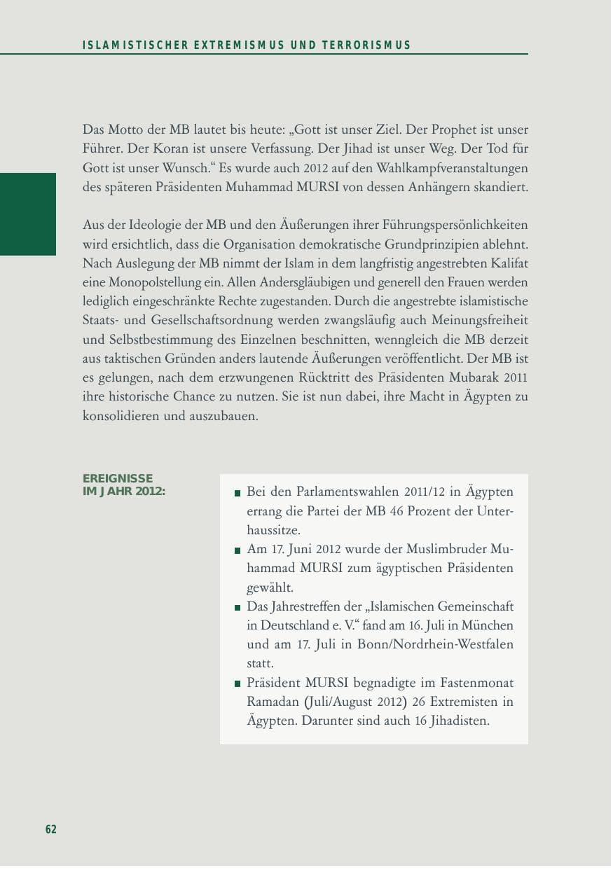 Seite 62 des Verfassungsschutzbericht 2012 Baden-Württemberg