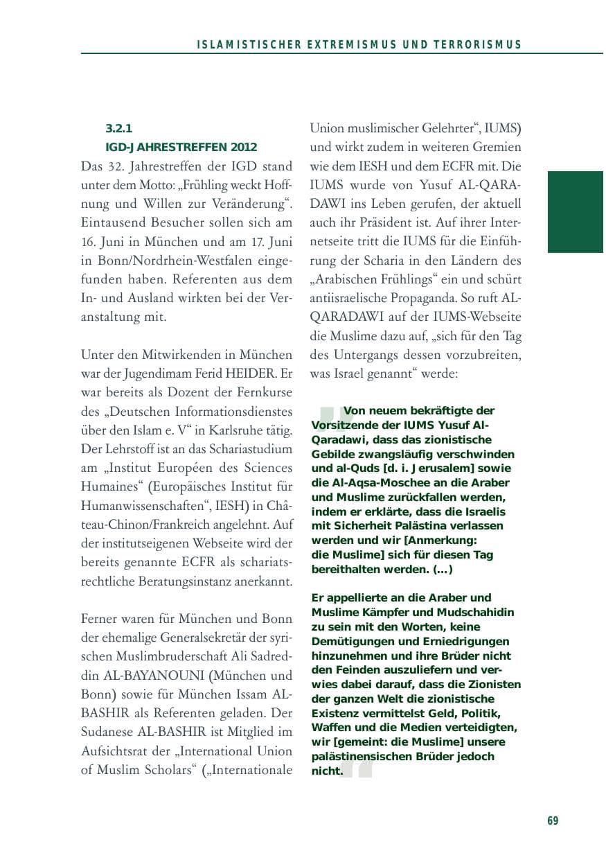 Seite 69 des Verfassungsschutzbericht 2012 Baden-Württemberg
