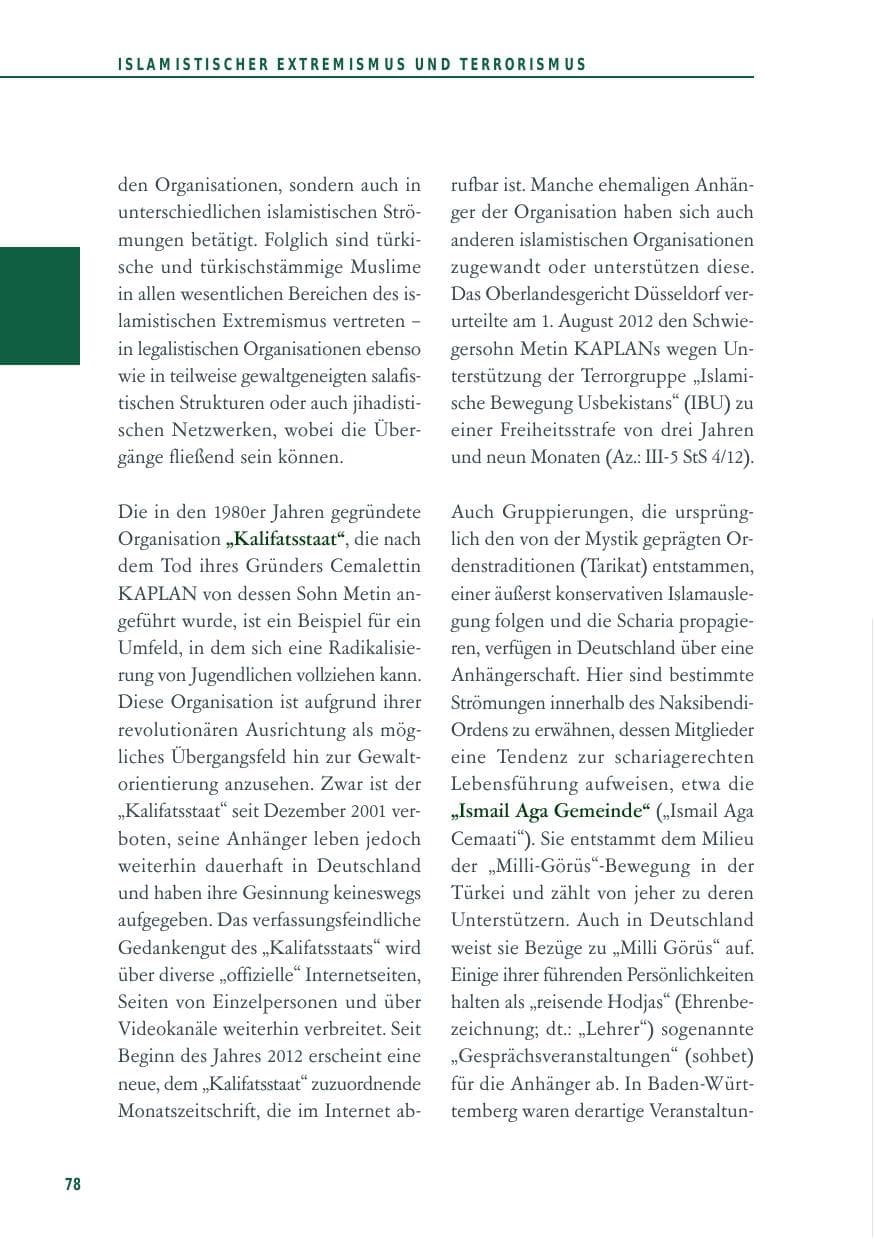 Seite 78 des Verfassungsschutzbericht 2012 Baden-Württemberg