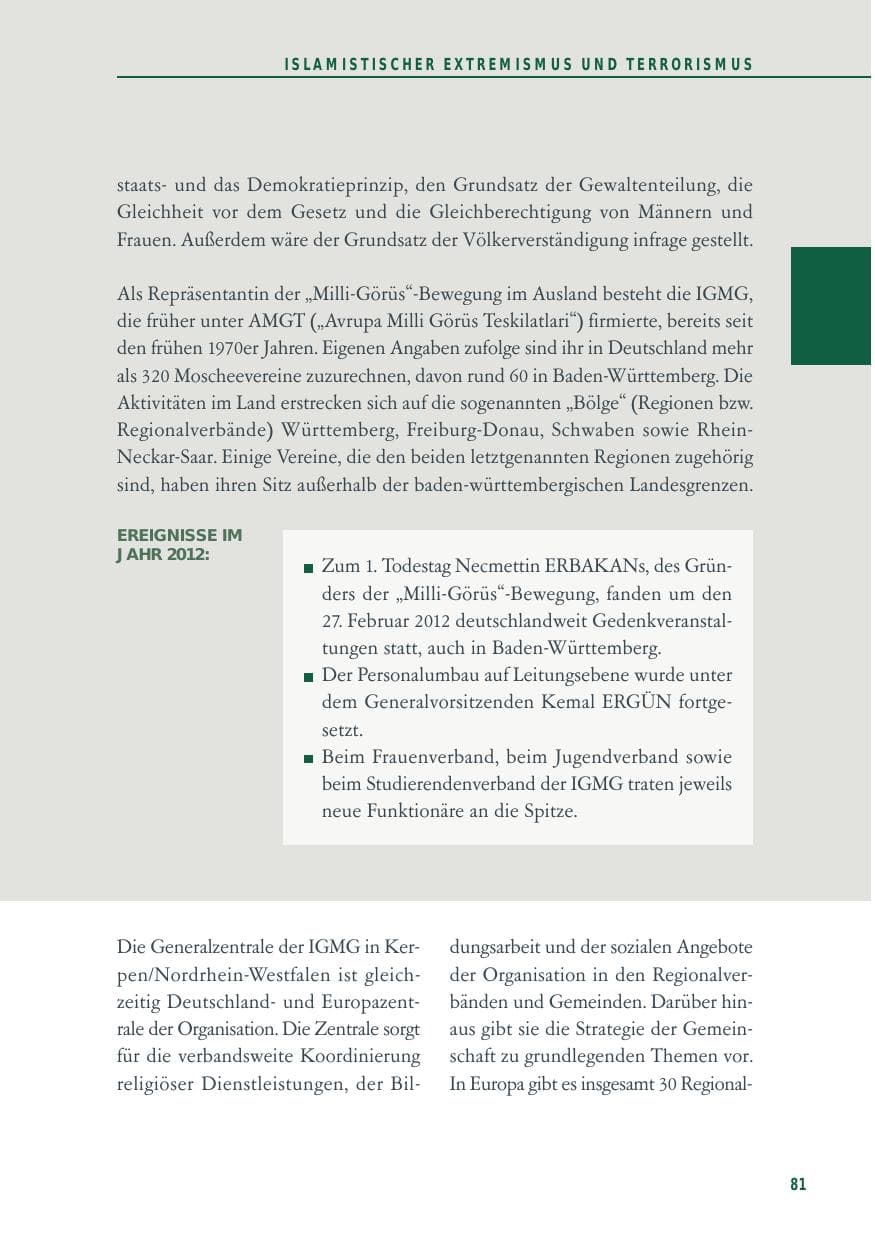 Seite 81 des Verfassungsschutzbericht 2012 Baden-Württemberg