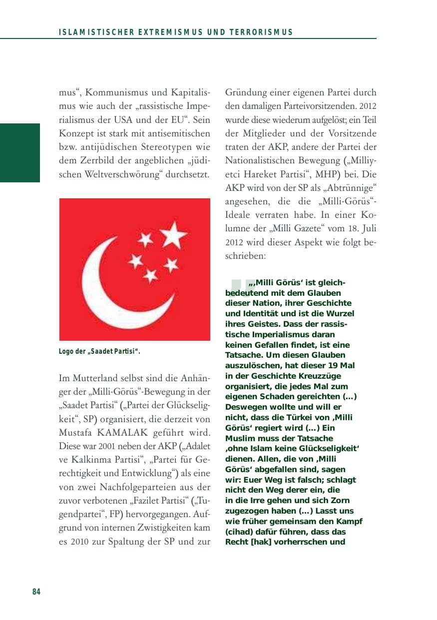 Seite 84 des Verfassungsschutzbericht 2012 Baden-Württemberg