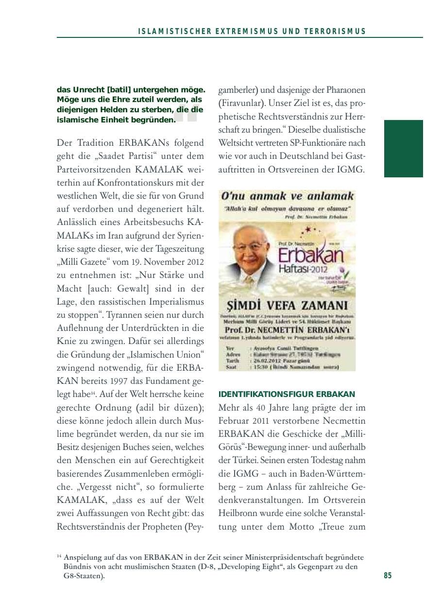 Seite 85 des Verfassungsschutzbericht 2012 Baden-Württemberg