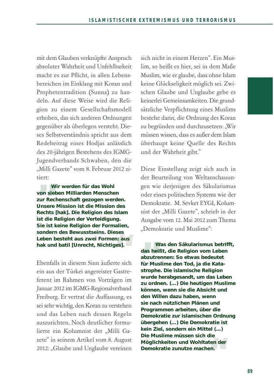 Seite 89 des Verfassungsschutzbericht 2012 Baden-Württemberg
