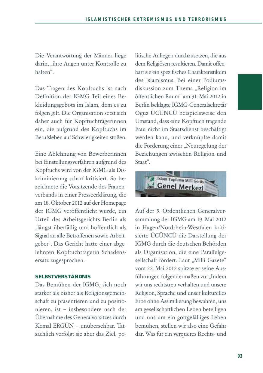 Seite 93 des Verfassungsschutzbericht 2012 Baden-Württemberg