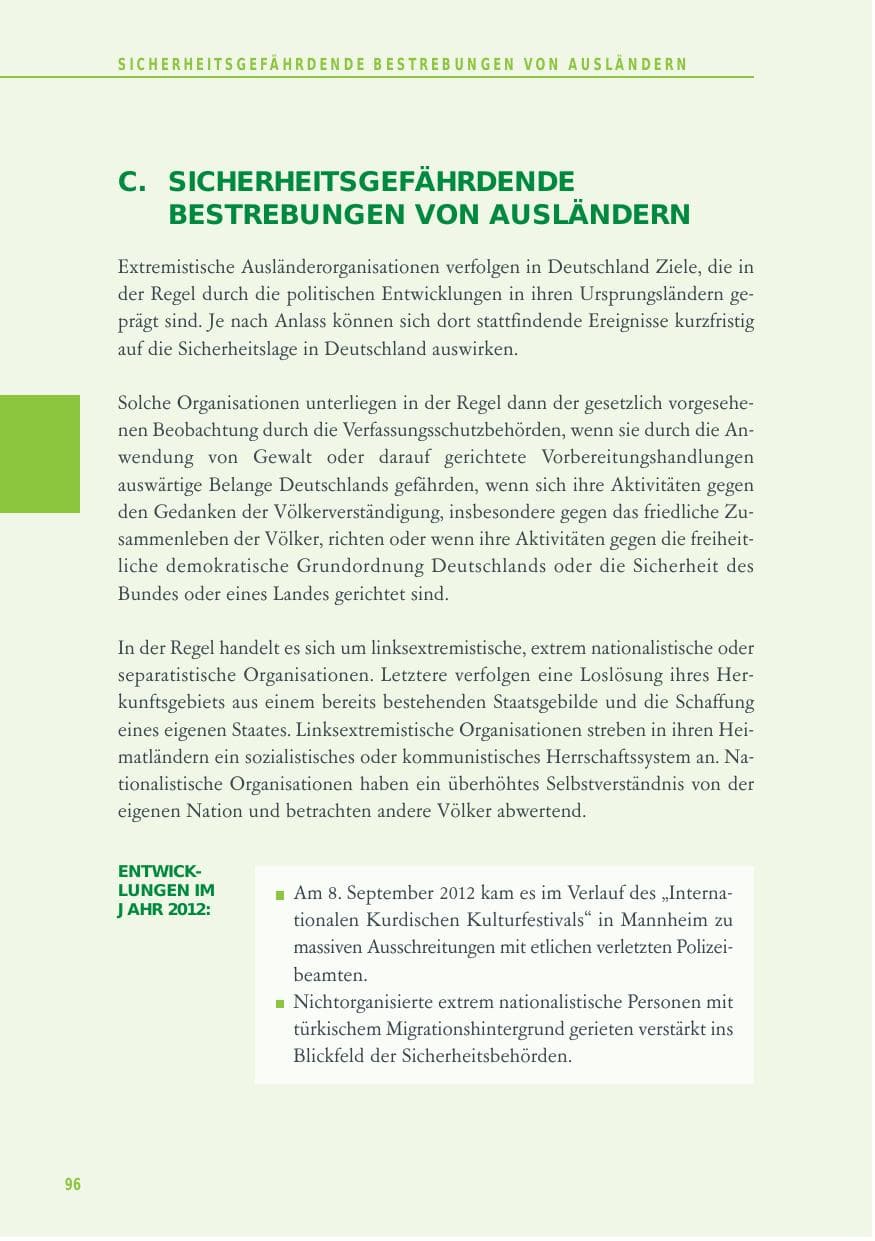 Seite 96 des Verfassungsschutzbericht 2012 Baden-Württemberg