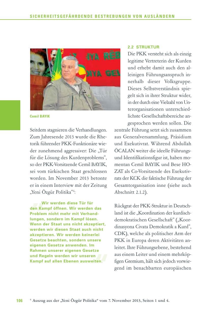 Seite 106 des Verfassungsschutzbericht 2013 Baden-Württemberg