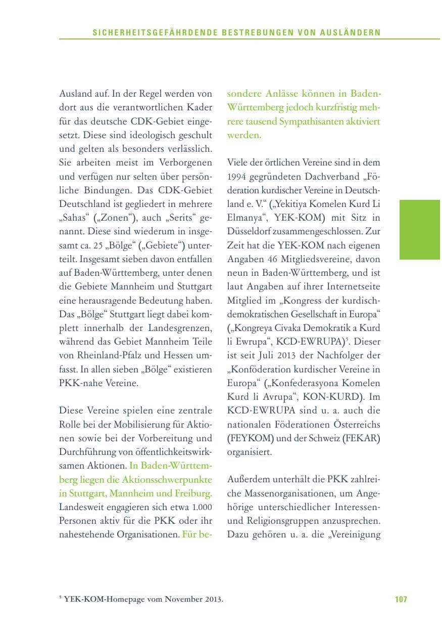 Seite 107 des Verfassungsschutzbericht 2013 Baden-Württemberg