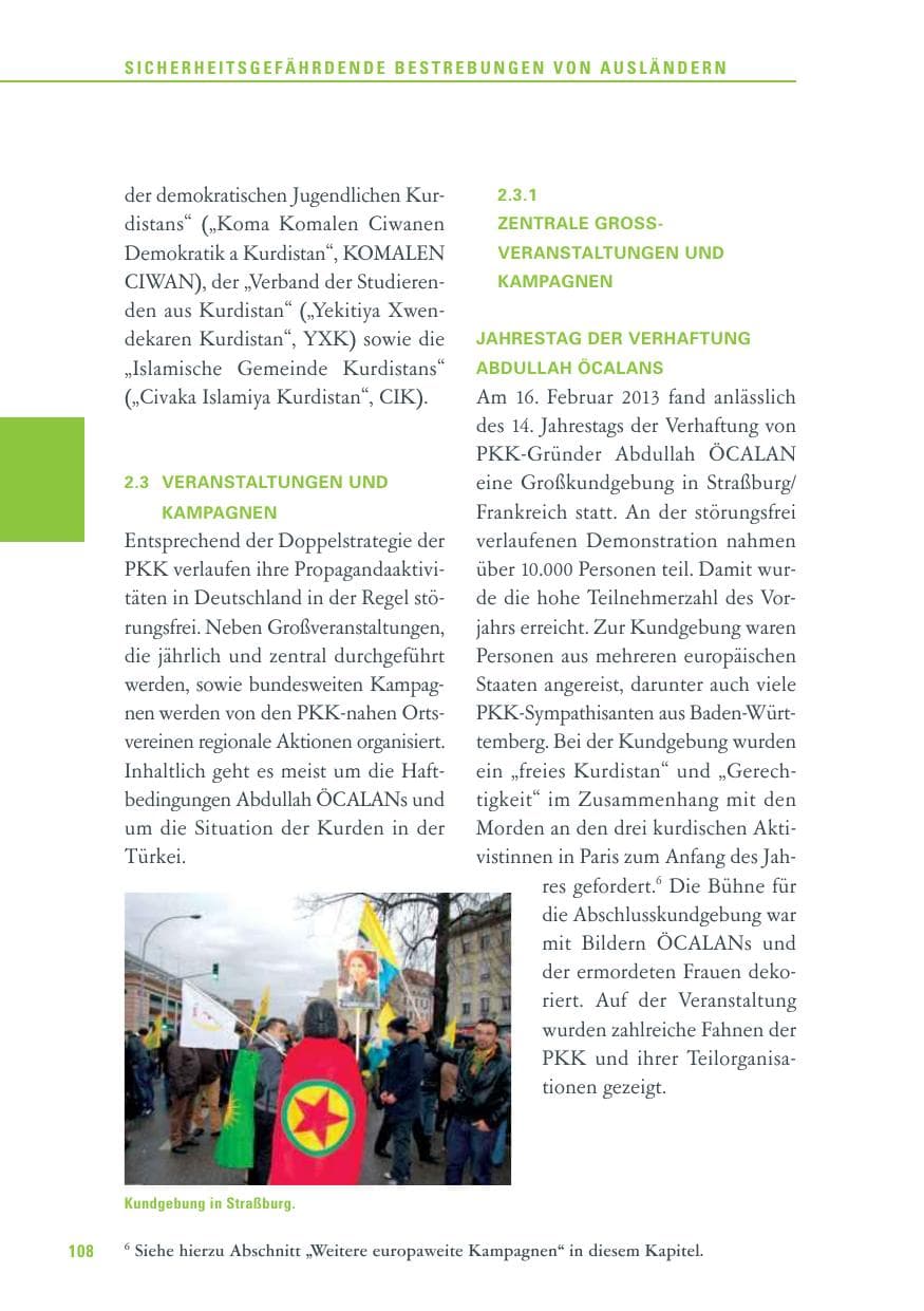 Seite 108 des Verfassungsschutzbericht 2013 Baden-Württemberg