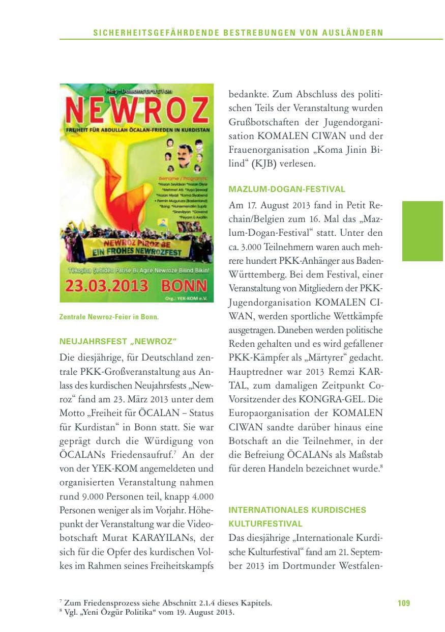 Seite 109 des Verfassungsschutzbericht 2013 Baden-Württemberg