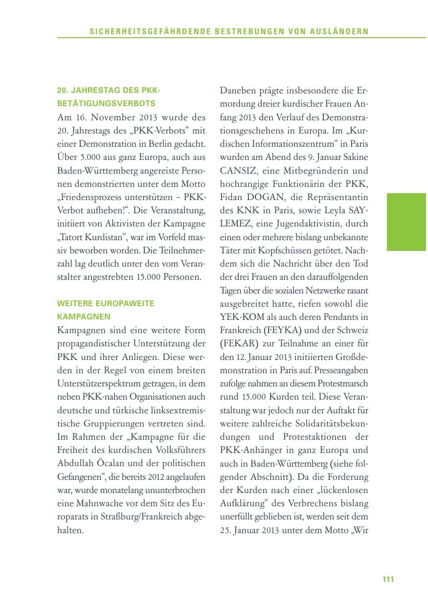 Seite 111 des Verfassungsschutzbericht 2013 Baden-Württemberg