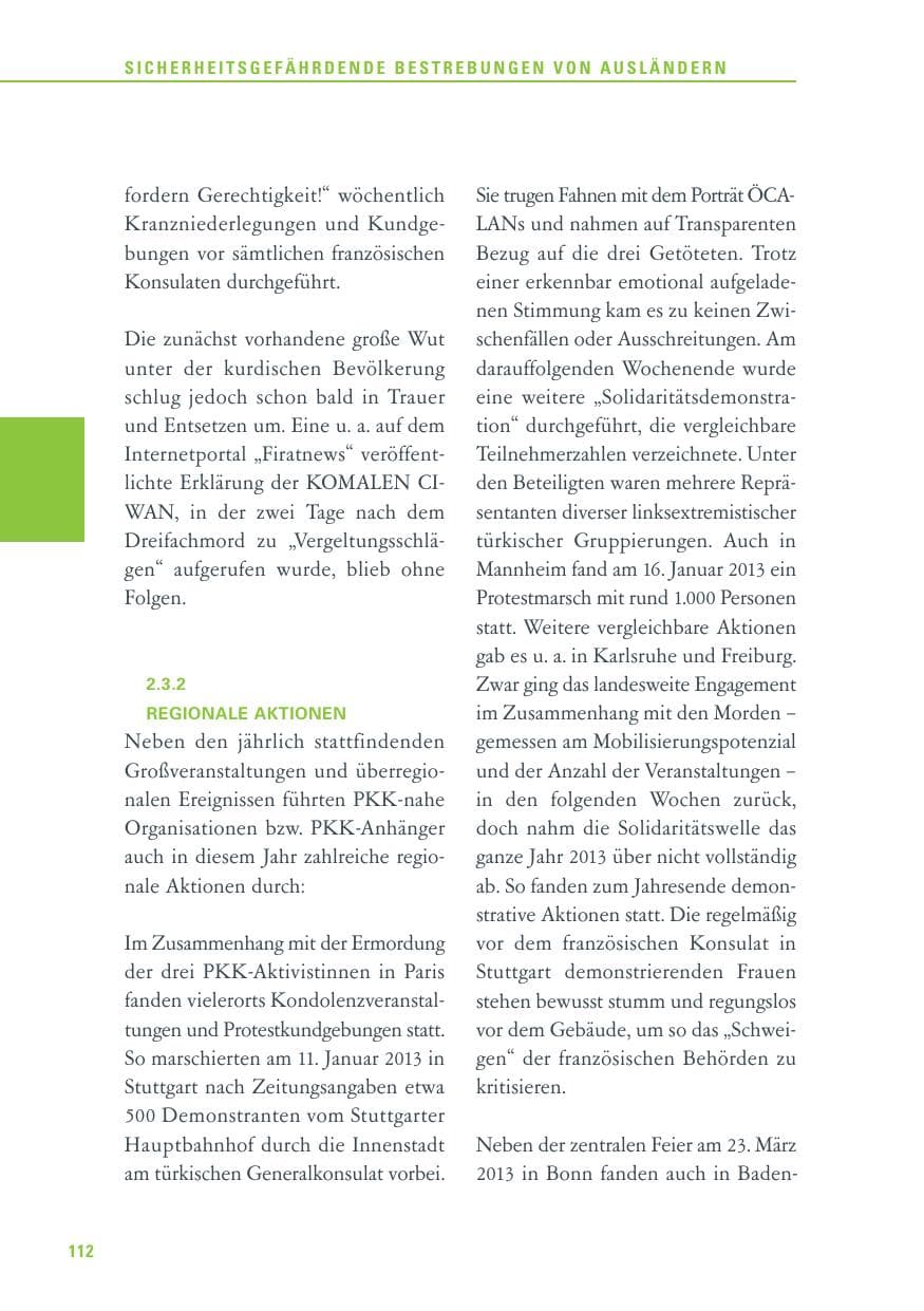 Seite 112 des Verfassungsschutzbericht 2013 Baden-Württemberg