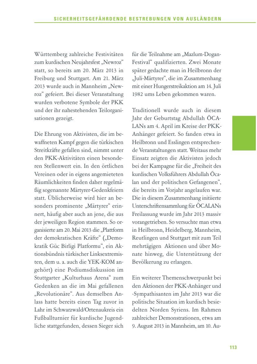 Seite 113 des Verfassungsschutzbericht 2013 Baden-Württemberg
