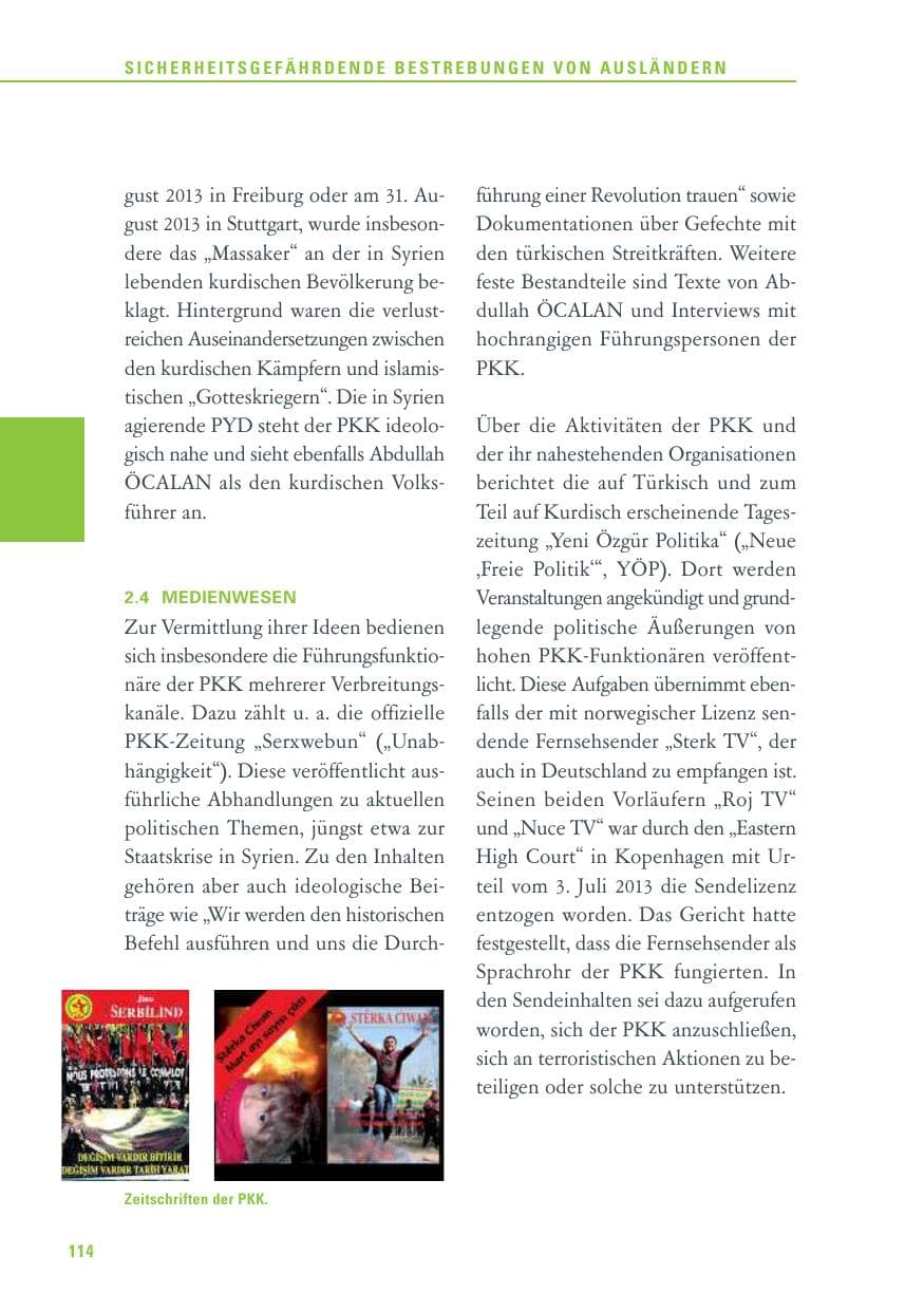 Seite 114 des Verfassungsschutzbericht 2013 Baden-Württemberg