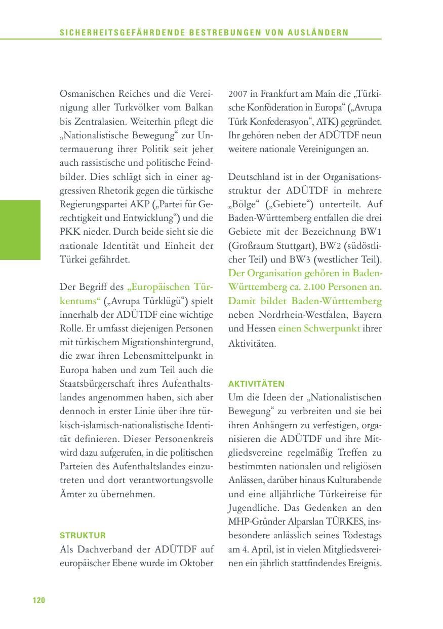 Seite 120 des Verfassungsschutzbericht 2013 Baden-Württemberg