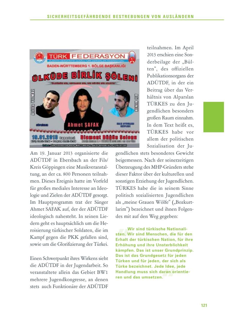 Seite 121 des Verfassungsschutzbericht 2013 Baden-Württemberg