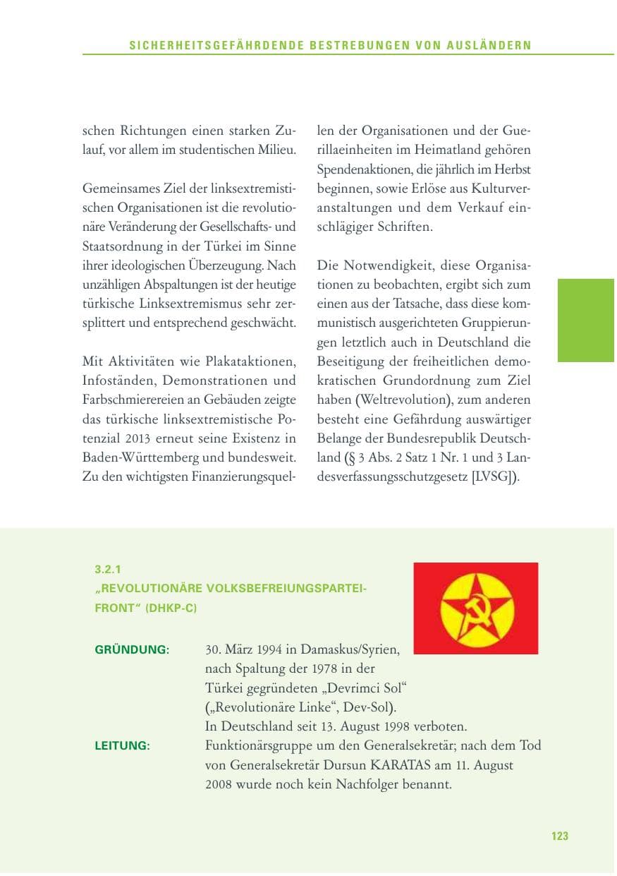 Seite 123 des Verfassungsschutzbericht 2013 Baden-Württemberg