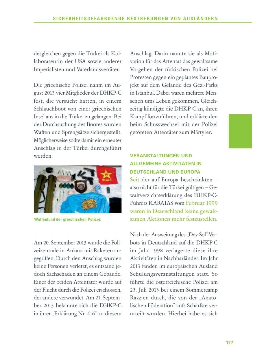 Seite 127 des Verfassungsschutzbericht 2013 Baden-Württemberg