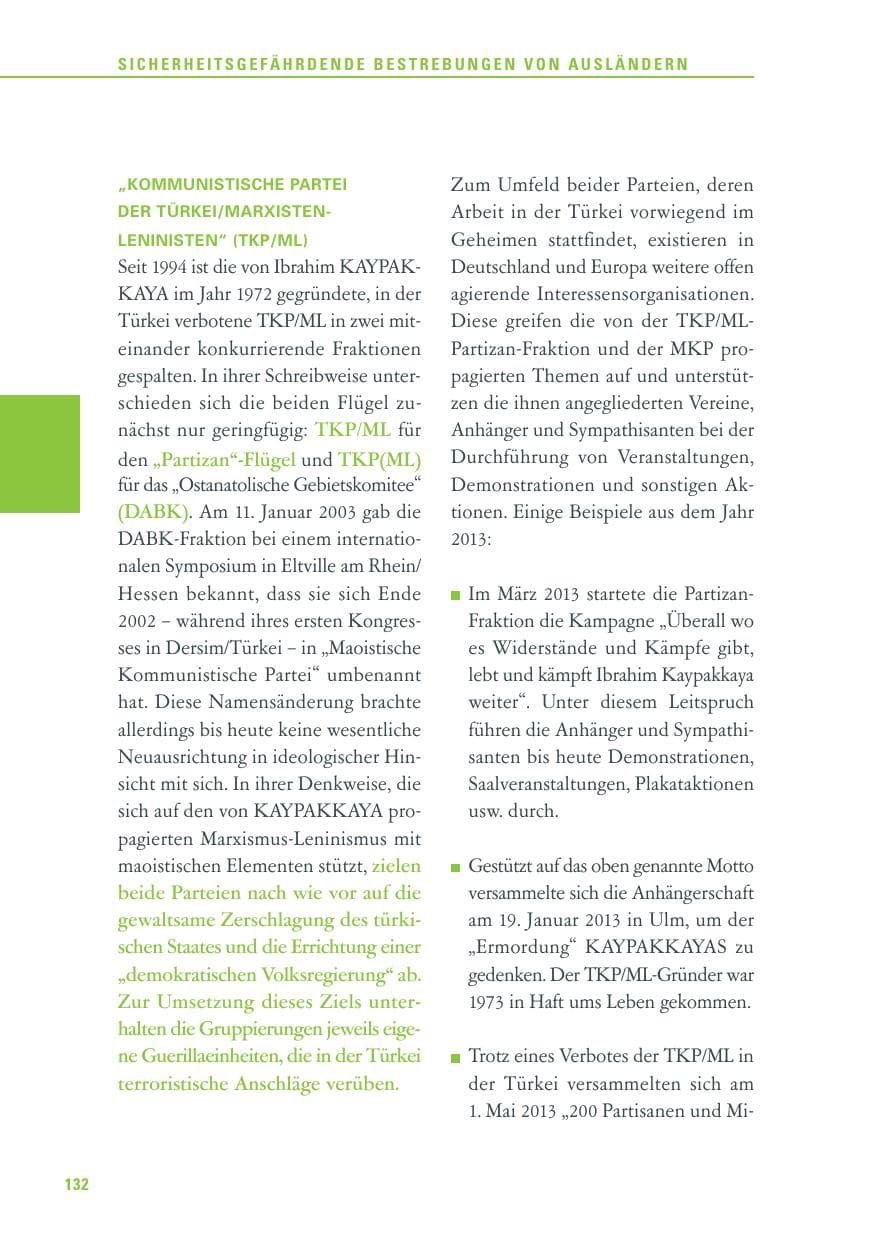 Seite 132 des Verfassungsschutzbericht 2013 Baden-Württemberg