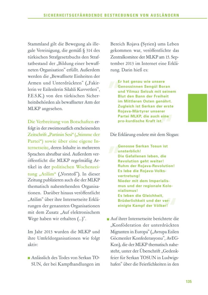 Seite 135 des Verfassungsschutzbericht 2013 Baden-Württemberg