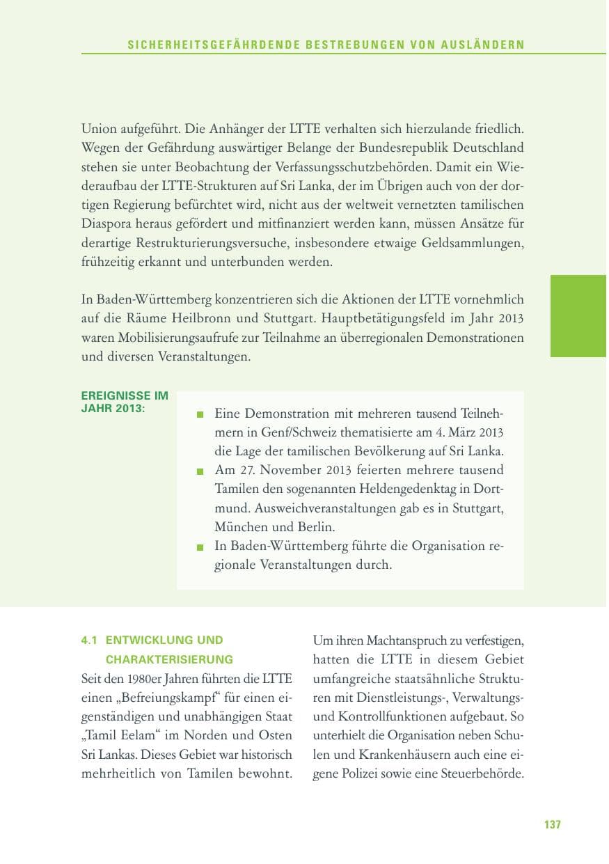 Seite 137 des Verfassungsschutzbericht 2013 Baden-Württemberg