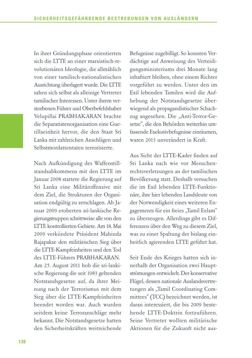Seite 138 des Verfassungsschutzbericht 2013 Baden-Württemberg