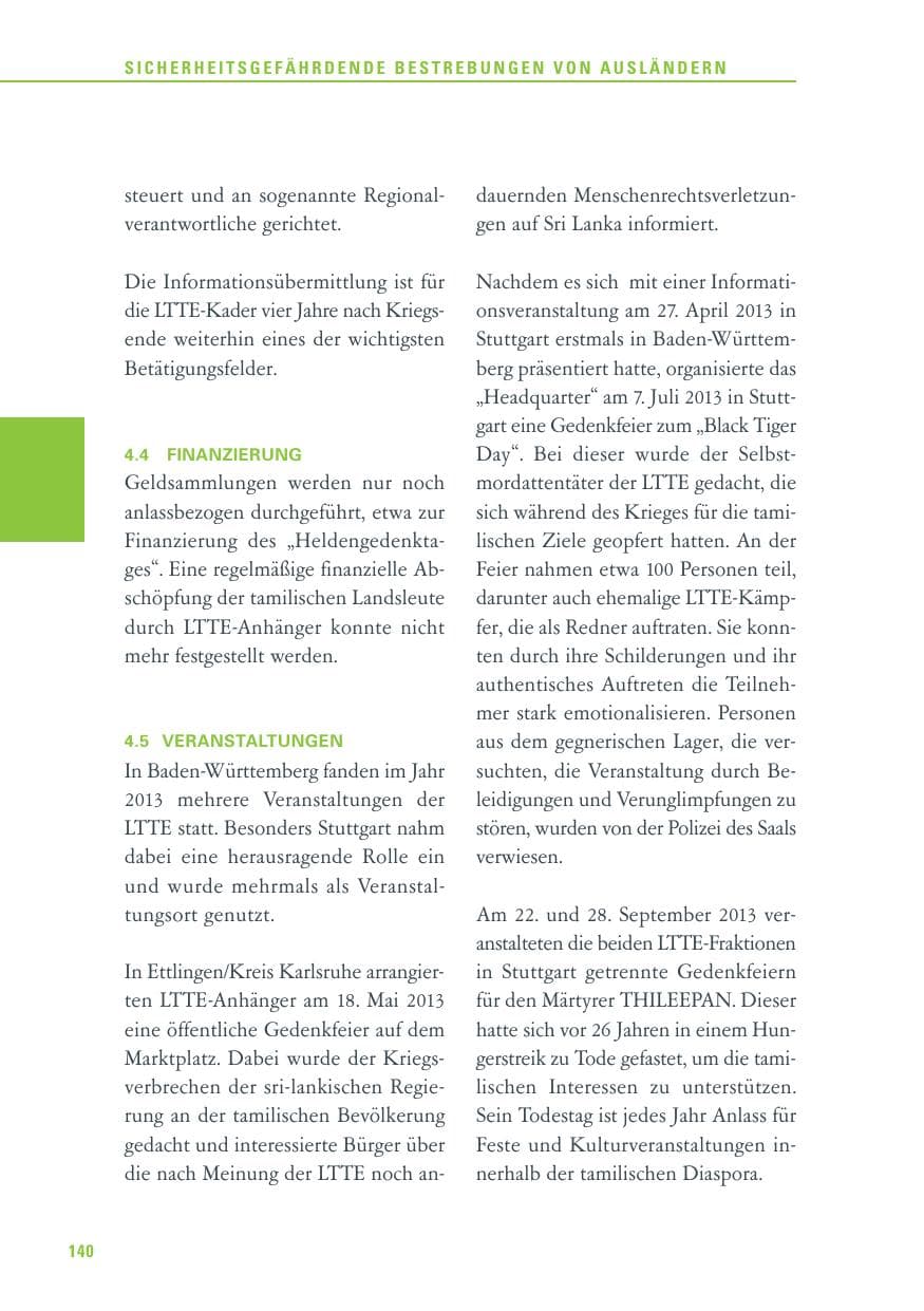 Seite 140 des Verfassungsschutzbericht 2013 Baden-Württemberg