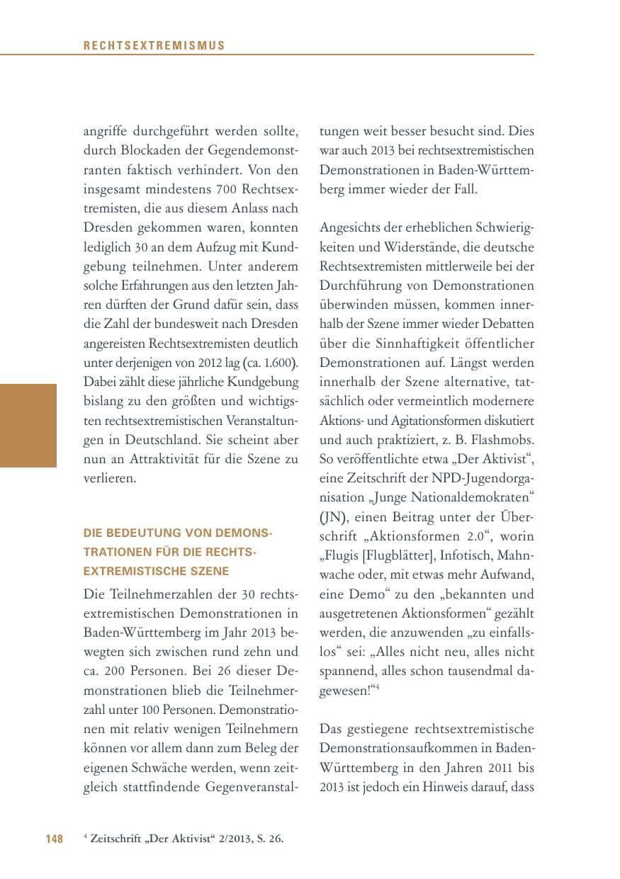 Seite 148 des Verfassungsschutzbericht 2013 Baden-Württemberg