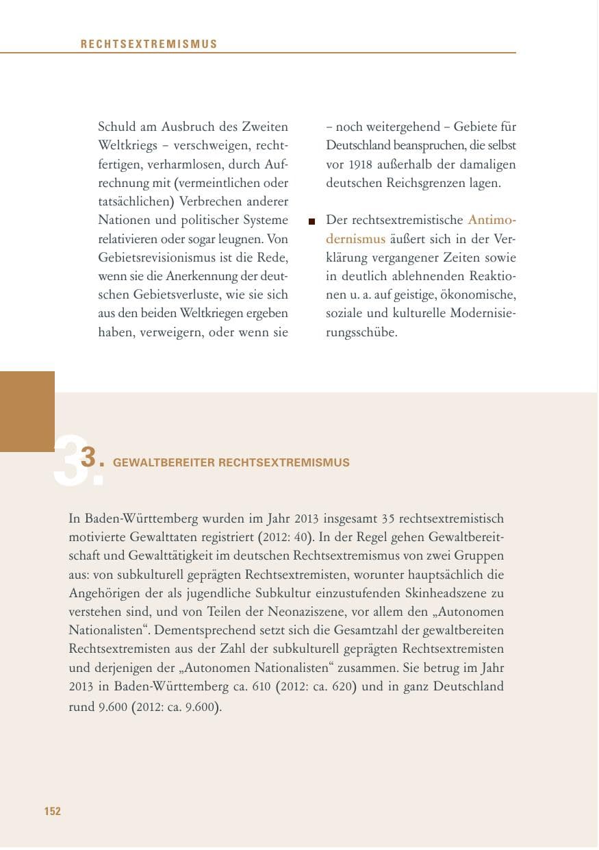 Seite 152 des Verfassungsschutzbericht 2013 Baden-Württemberg