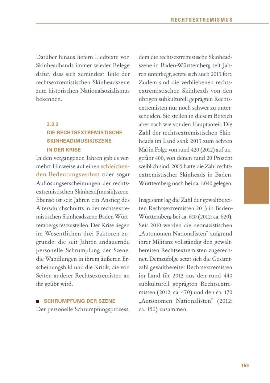 Seite 159 des Verfassungsschutzbericht 2013 Baden-Württemberg