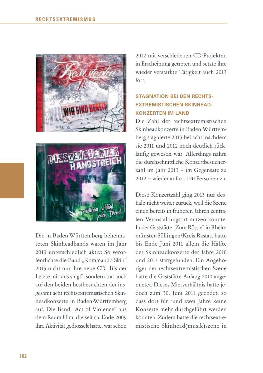 Seite 162 des Verfassungsschutzbericht 2013 Baden-Württemberg