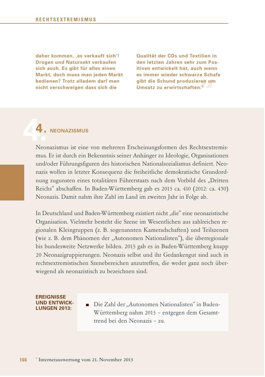Seite 166 des Verfassungsschutzbericht 2013 Baden-Württemberg