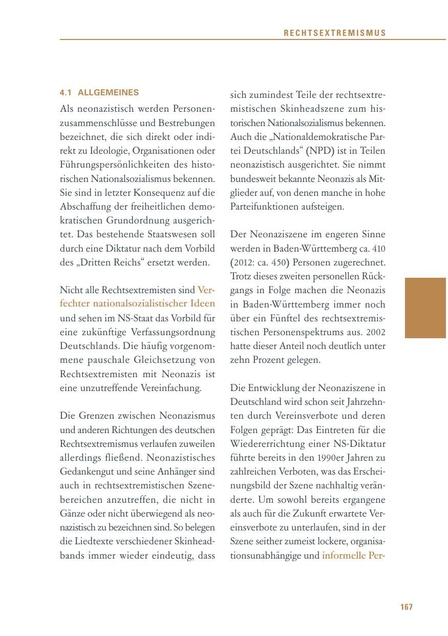 Seite 167 des Verfassungsschutzbericht 2013 Baden-Württemberg