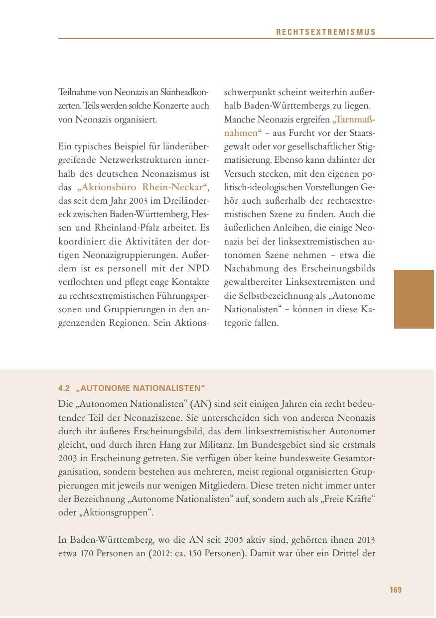 Seite 169 des Verfassungsschutzbericht 2013 Baden-Württemberg