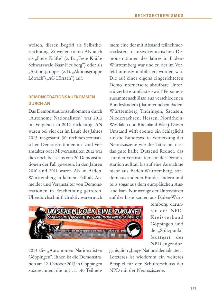 Seite 171 des Verfassungsschutzbericht 2013 Baden-Württemberg