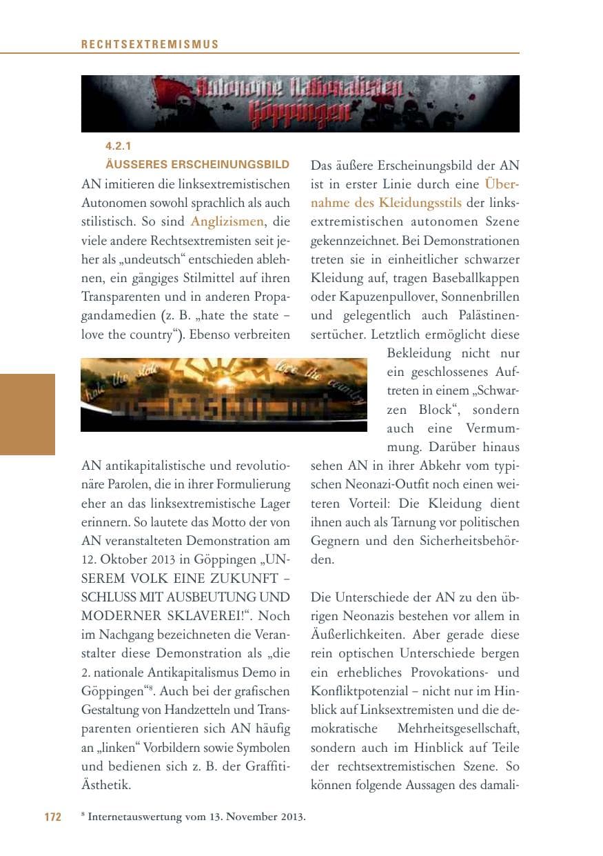 Seite 172 des Verfassungsschutzbericht 2013 Baden-Württemberg