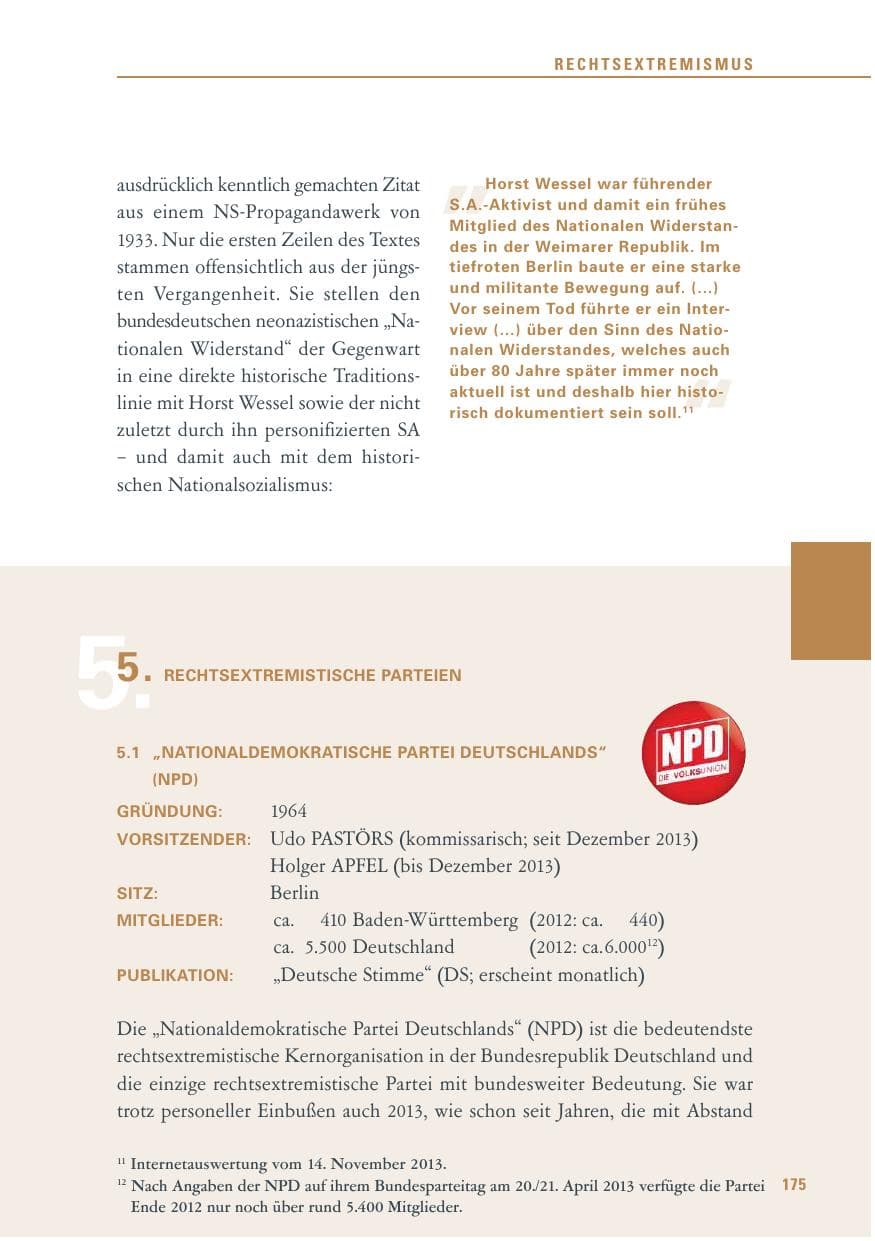 Seite 175 des Verfassungsschutzbericht 2013 Baden-Württemberg