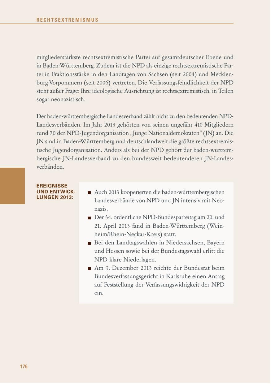 Seite 176 des Verfassungsschutzbericht 2013 Baden-Württemberg
