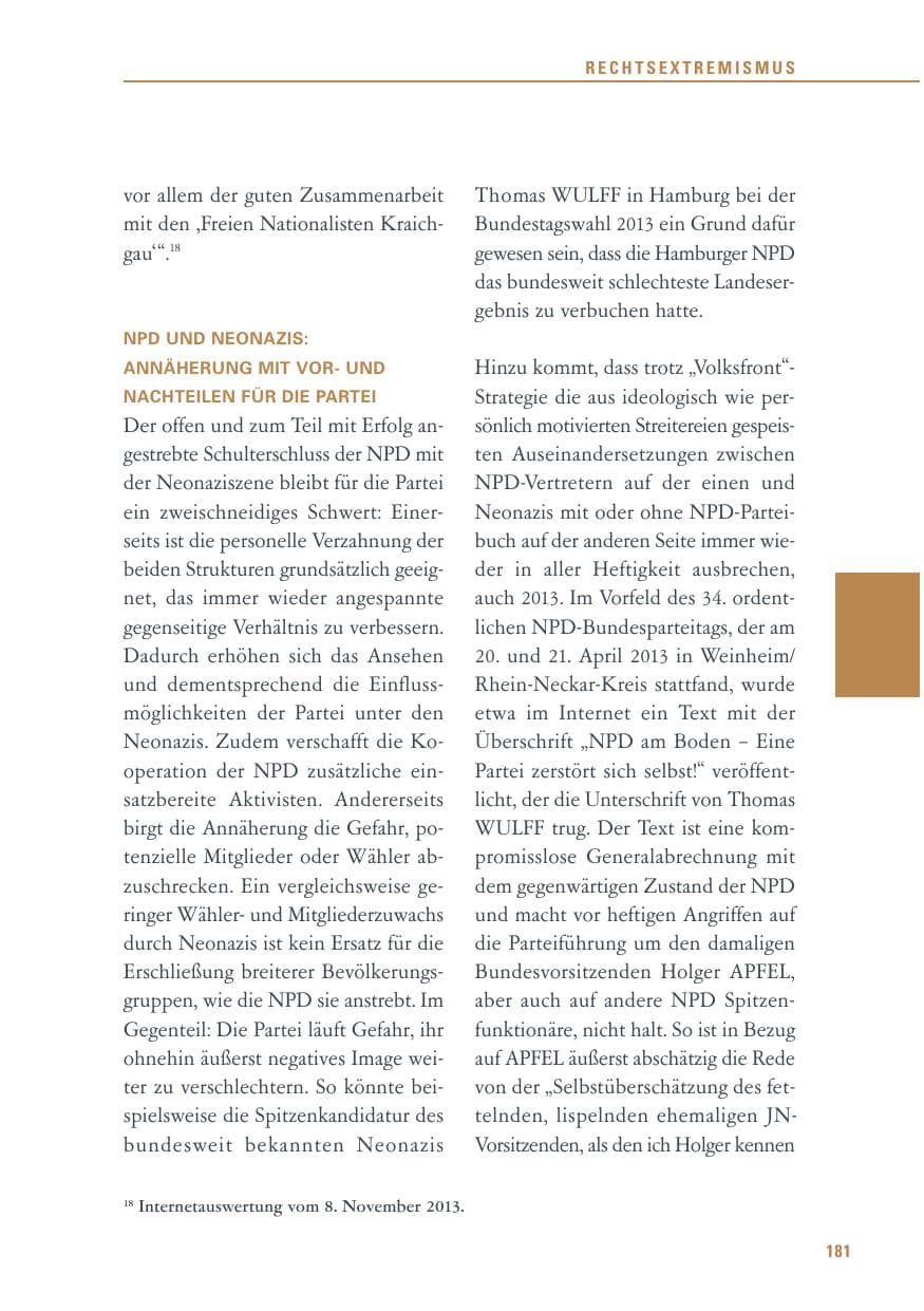 Seite 181 des Verfassungsschutzbericht 2013 Baden-Württemberg