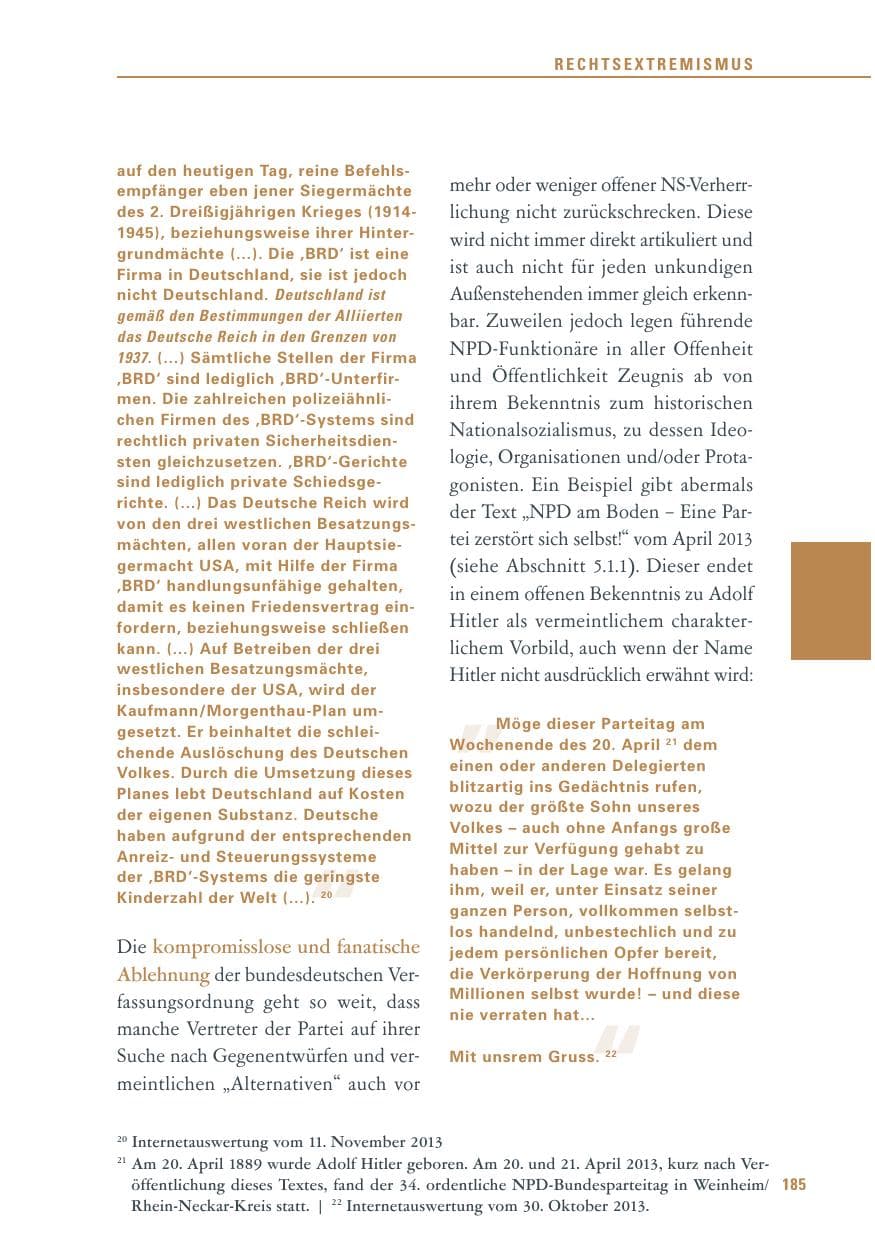 Seite 185 des Verfassungsschutzbericht 2013 Baden-Württemberg