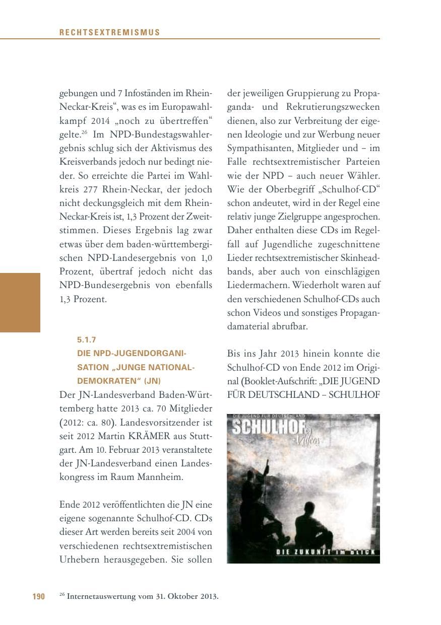 Seite 190 des Verfassungsschutzbericht 2013 Baden-Württemberg