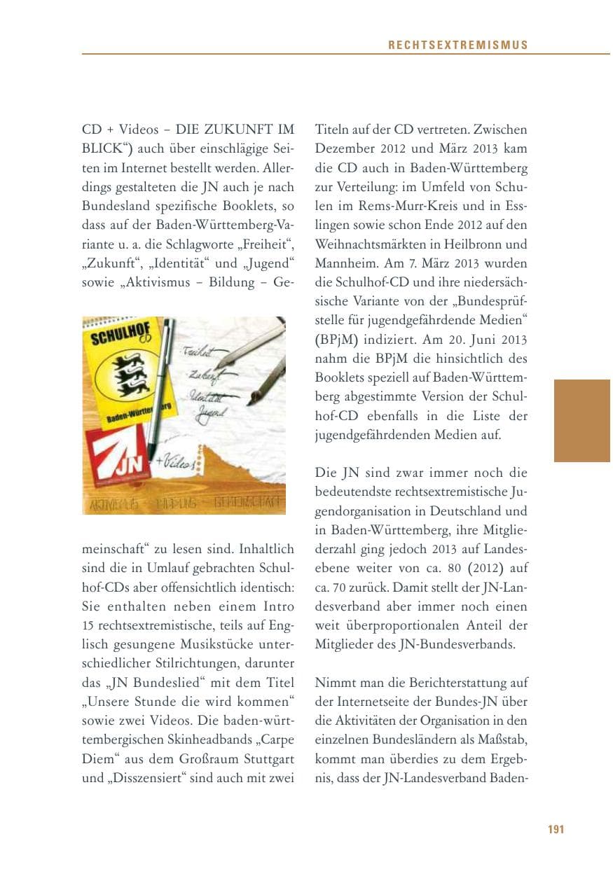Seite 191 des Verfassungsschutzbericht 2013 Baden-Württemberg