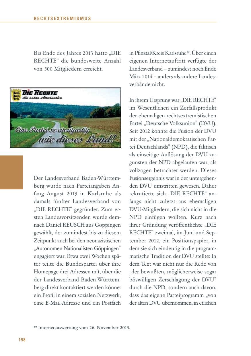 Seite 198 des Verfassungsschutzbericht 2013 Baden-Württemberg