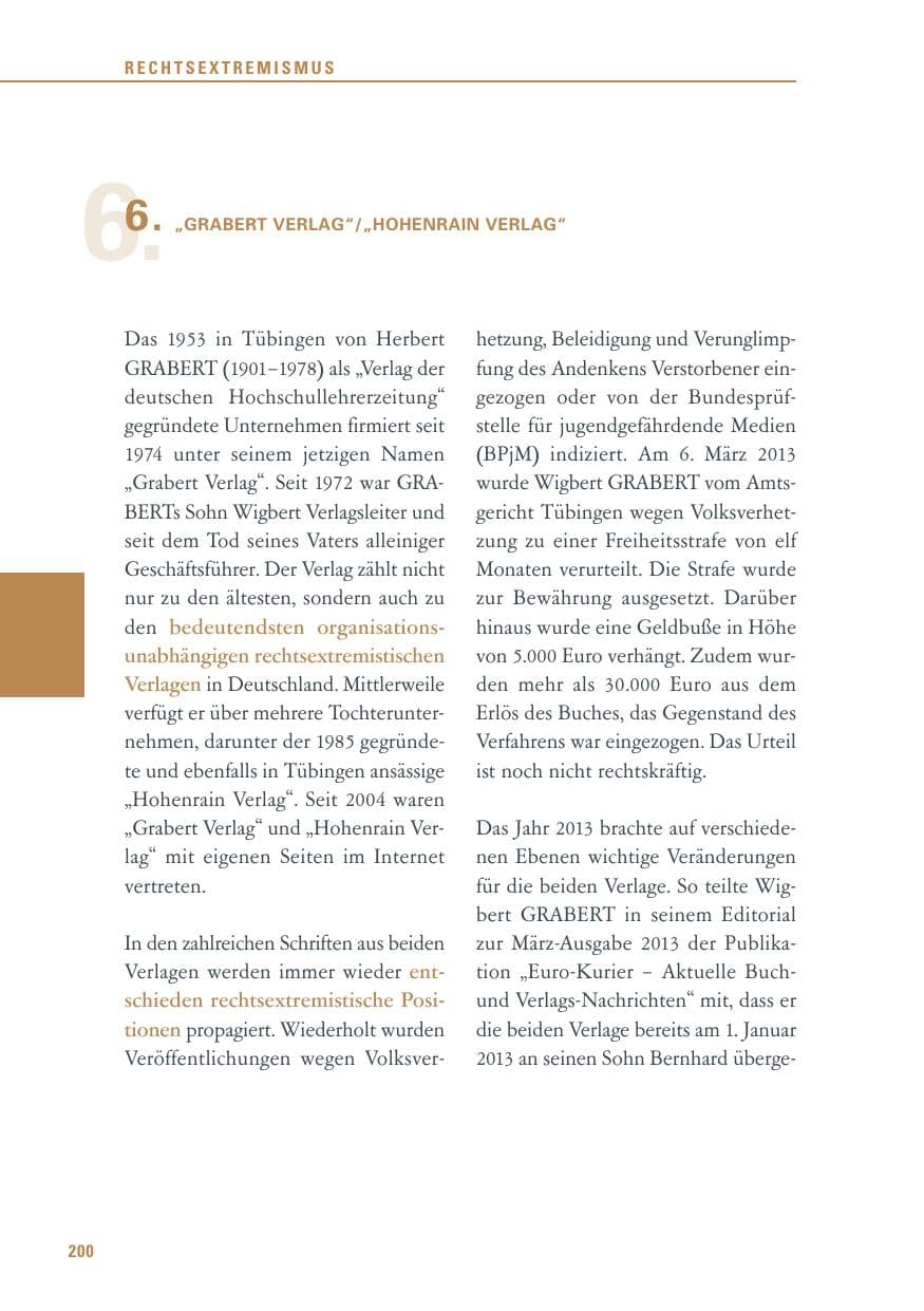 Seite 200 des Verfassungsschutzbericht 2013 Baden-Württemberg