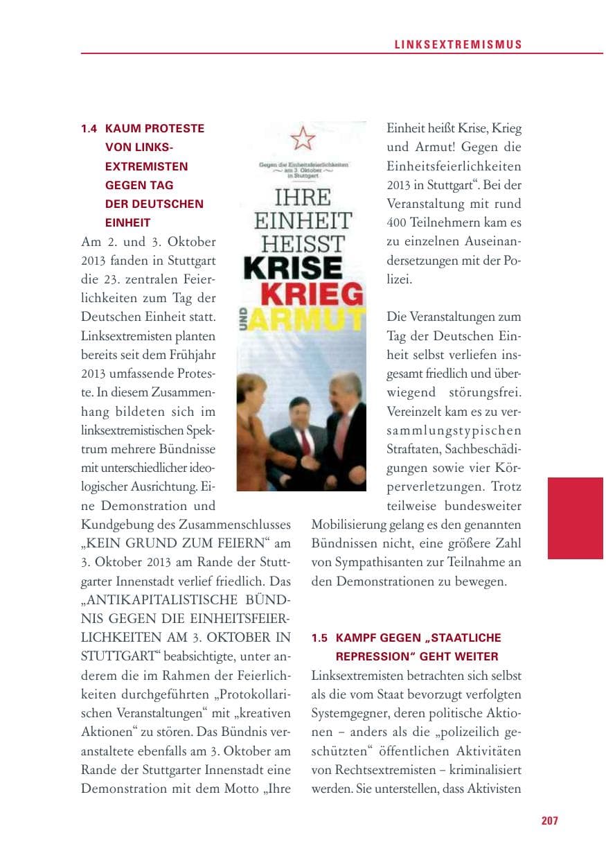Seite 207 des Verfassungsschutzbericht 2013 Baden-Württemberg