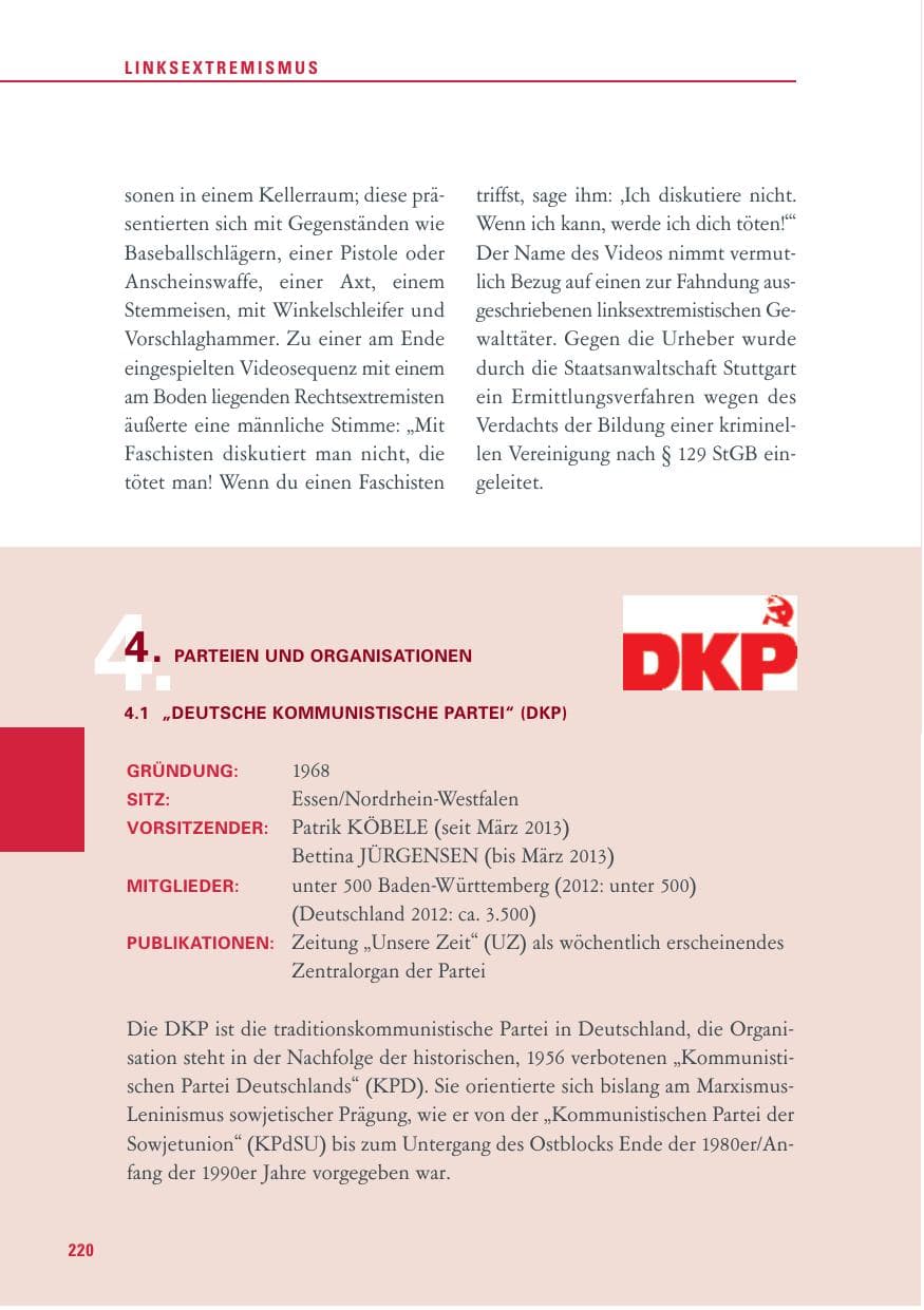 Seite 220 des Verfassungsschutzbericht 2013 Baden-Württemberg